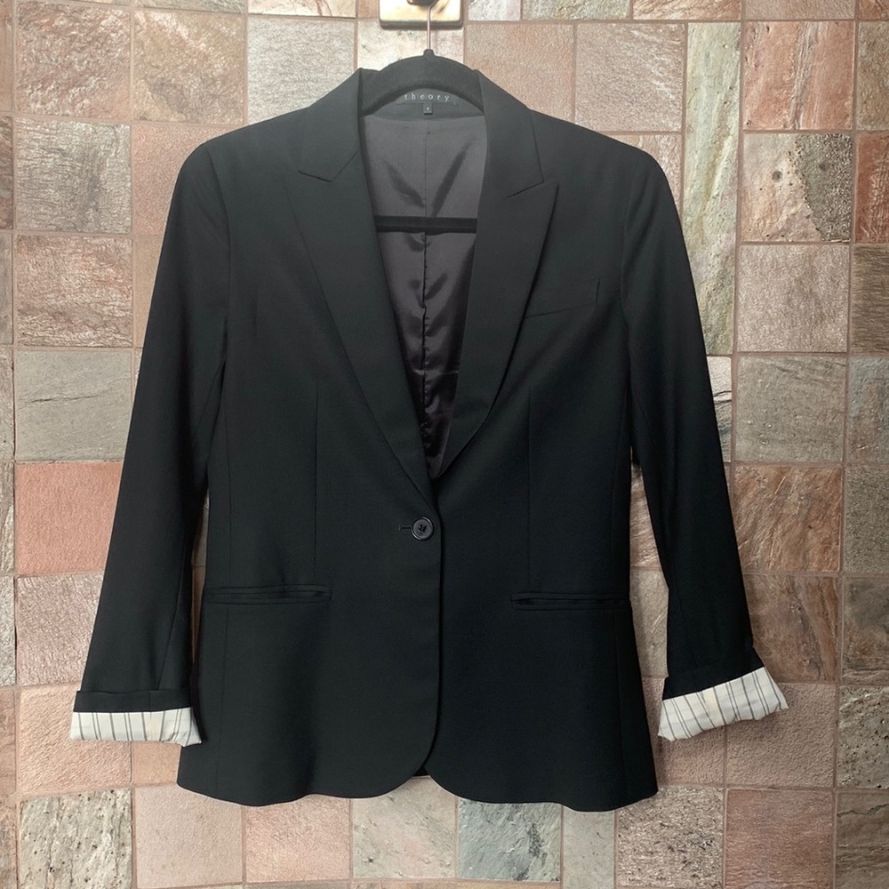 EUC Theory stretch wool black blazer size 4